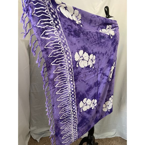 Pareos Del Caribe Purple/White Tropical Print Fringe Trim Tapestry/Sarong/Shawl - Picture 10 of 12